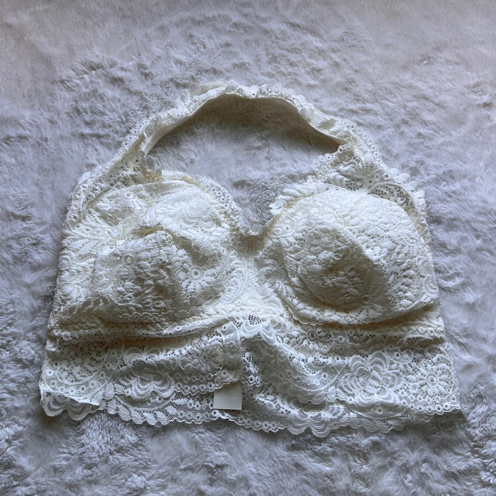 Aerie Womens Floral Lace Halter Longline Bralette Cream White XL 3324-125 NEW